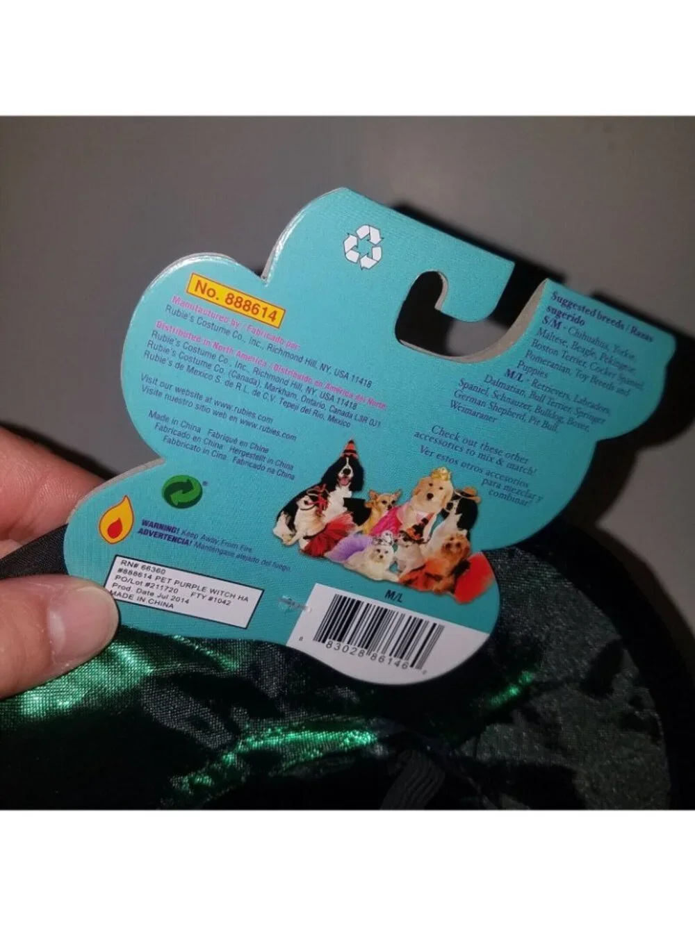 NWT Dog Witch Hat Halloween Costume Accessory Rubie's Sizes S/M Small/Medium Pet